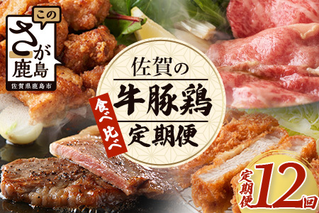 【定期便12回】佐賀の「牛・豚・鶏」食べ比べ 定期便 12ヶ月 12ヵ月 佐賀牛 ありた鶏 佐賀県産豚肉 焼き肉 焼肉 しゃぶしゃぶ ステーキ バラエティ P-9