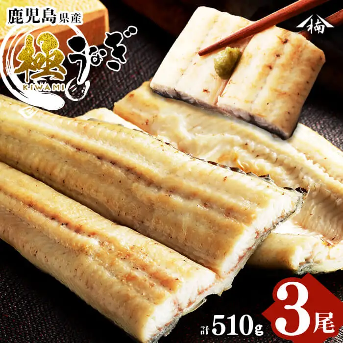 楠田の極うなぎ 白焼き 170g以上×3尾(計510g以上) うなぎ 鰻 ウナギ 国産 鹿児島県産 九州産 白焼き 冷凍 うな重 ひつまぶし b2-012