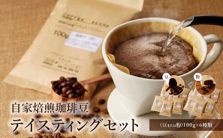 世界の自家焙煎珈琲豆テイスティングセット 100g×6種類【粉・中挽き】 A113-001-02 コーヒー 自家焙煎 粉 100g 6種類 テイスティングセット 浅煎り 中煎り 深煎り 海外産豆 エチオピア グァテマラ ブラジル コスタリカ インド インドネシア ケニア 自家焙煎珈琲こん日和