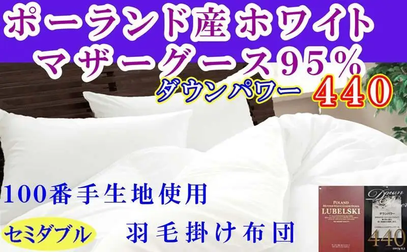 【羽毛布団】掛け布団 セミダブル ポーランド産マザーグース95％ ダウンパワー440 100番手【BE113】