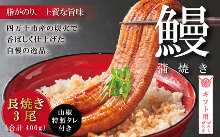 【ギフト用（包装・のし対応）】26-367G．＜四万十食品＞うなぎ蒲焼　長焼３尾／ＣＤ