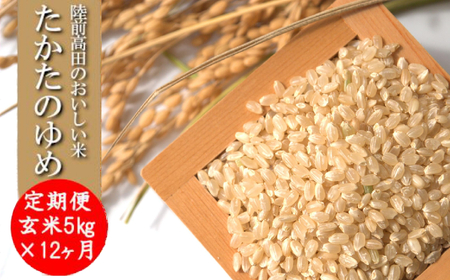 【12ヶ月定期便】 令和7年産 玄米 5kg×12ヶ月お届け 品種 たかたのゆめ 陸前高田市 オリジナル ブランド米 冷めてもおいしい