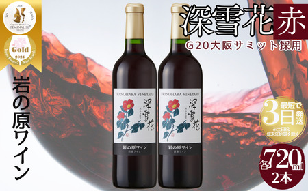 ワイン G20大阪サミットワーキングランチ採用 岩の原ワイン 深雪花 赤 2本 720ml 最短3日で発送