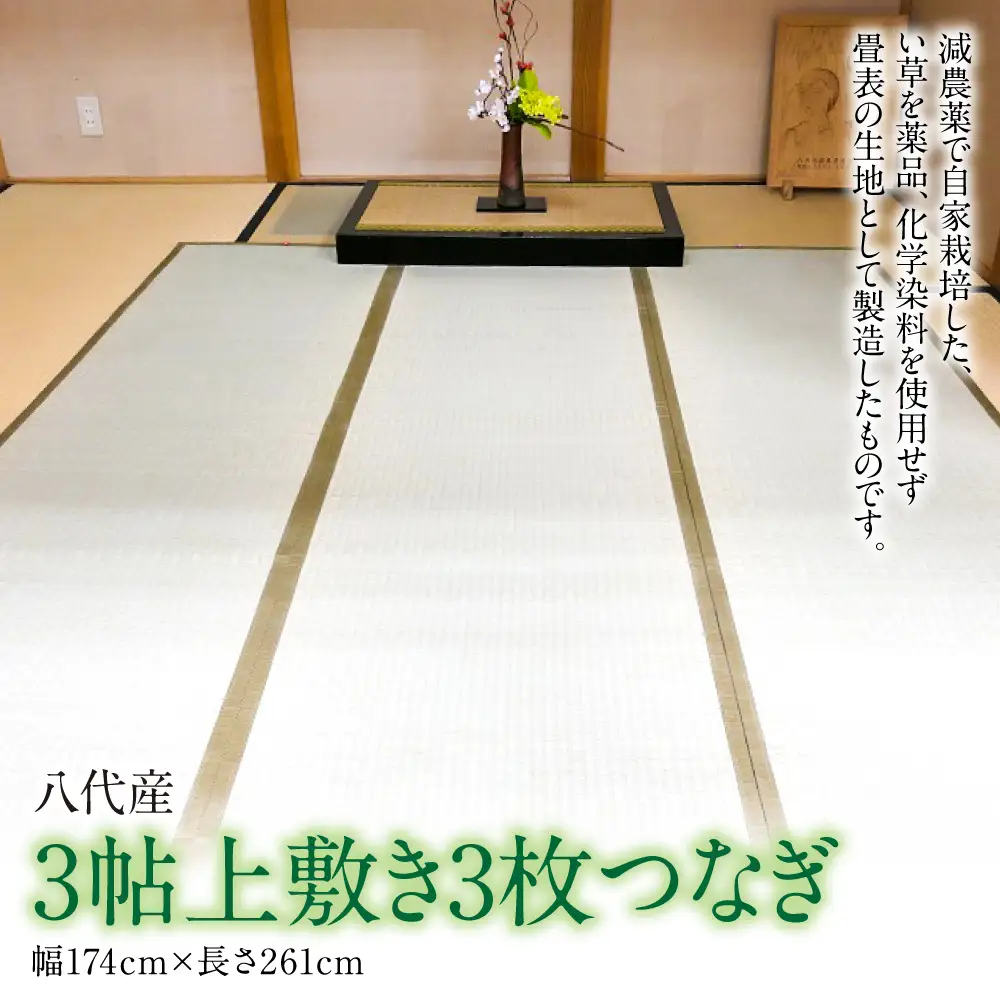 い草 上敷き 江戸間 3帖3枚つなぎ 幅174cm×長さ261cm イグサ 畳 敷物 ござ マット カーペット 熊本県 八代市 特産品 国産 日本製