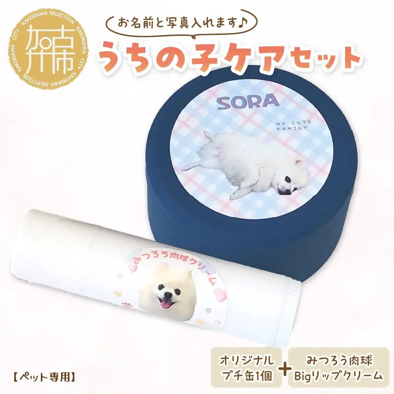  【ペット専用】うちの子ケアセット オリジナルプチ缶1個+うちの子専用肉球Bigリップクリームセット 《 犬 ケア みつろう リップクリーム 缶 セット 詰め合わせ オリジナル ホホバオイル 》【2400N13305】