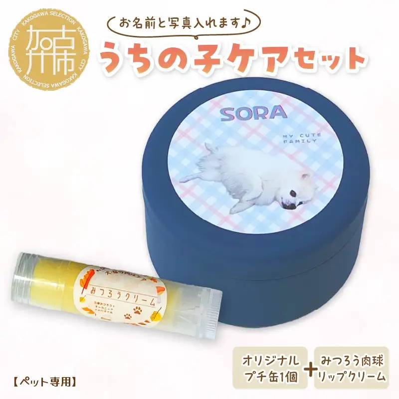 【ペット専用】うちの子ケアセット オリジナルプチ缶1個+肉球リップクリーム1個 《 犬 ケア みつろう リップクリーム セット 詰め合わせ オリジナル セミオーダー ホホバオイル 》【2400N13308】