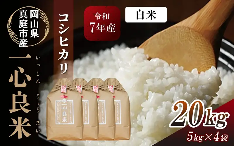 米 岡山県産精米 令和7年産コシヒカリ一心良米白米20kg(5kg×4袋） 【tkns013-01-cho】
