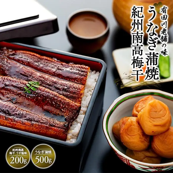 うなぎ蒲焼 4尾 合計 500g  紀州南高梅干 200g うす塩味 塩分10％ セット うなぎ