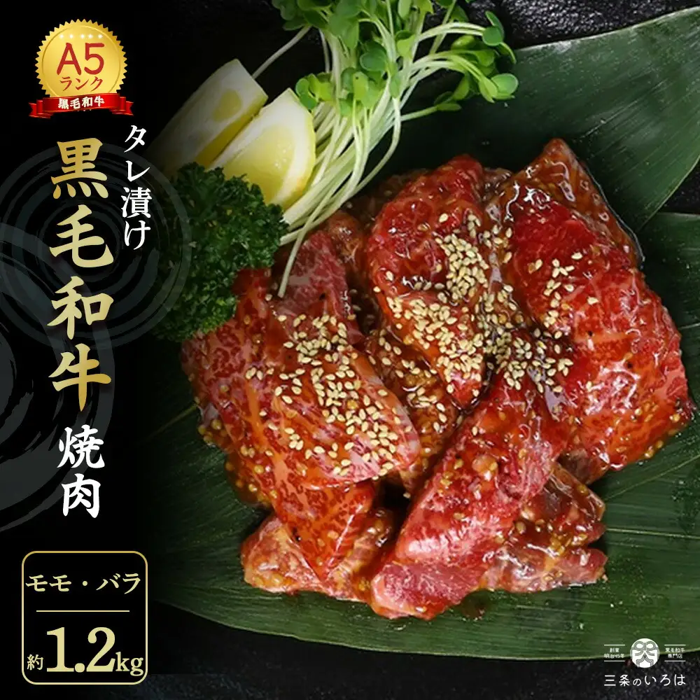 厳選 国産 黒毛和牛 A5 タレ漬け 焼肉 焼肉用 モモ バラ 1.2kg 大人数用 牛肉 熨斗 贈答 ギフト 冷凍