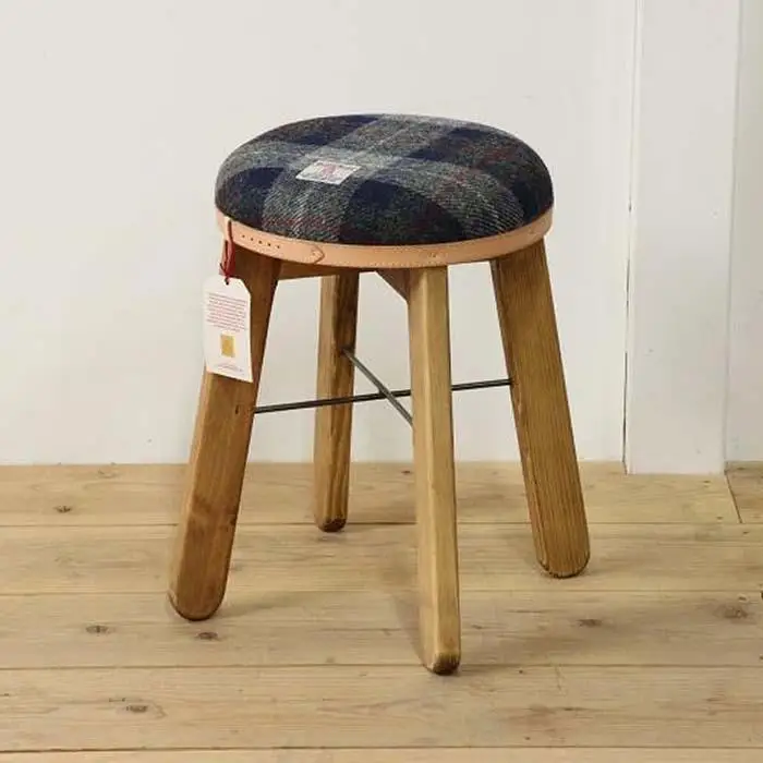 ハイスツール 【ネイビー&グレーチェック×ブラウン】HARRIS TWEED（ハリスツイード）家具