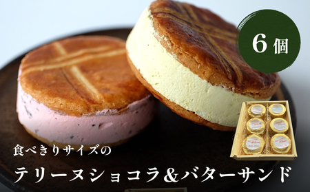 食べきりサイズのテリーヌショコラ&バターサンド６個セット  | バタークッキー バタークリーム バターサンド 味はお任せ 5個 チョコレート テリーヌ 冷凍 スイーツ 洋菓子 菓子 詰め合わせ お取り寄せ 富山 氷見 