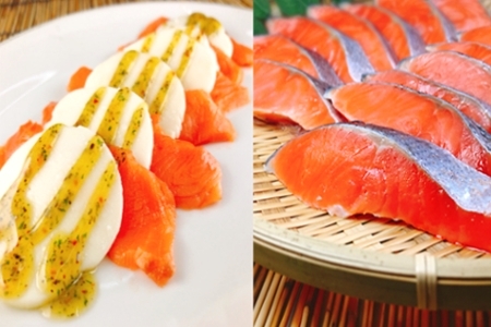 スモークサーモンカプレーゼ1～2P(計200g)＆塩銀鮭切り身1切(約70g)×10P A-09124
