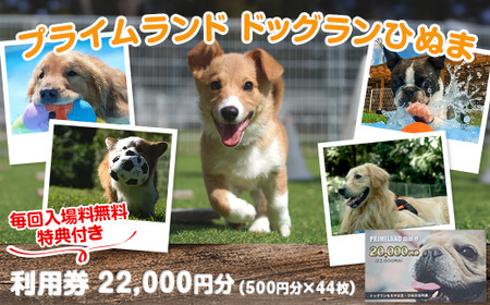 359 プライムランド ドッグランひぬま 利用券 22,000円分 毎回入場料無料特典付き