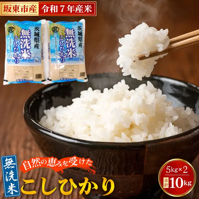 令和7年産　無洗米こしひかり10kg【坂東市産】 ／ 令和7年 新米 米 お米 こめ コメ 無洗米 精米 白米 ご飯 国産米 10kg 10キロ コシヒカリ こしひかり 甘み 粘り 香り ツヤ おすすめ 人気 おいしい 便利 時短 手軽 手間なし 洗わず炊ける お取り寄せ 産地直送 産直 坂東市産 茨城県産 茨城産 茨城県 特産品 No.428