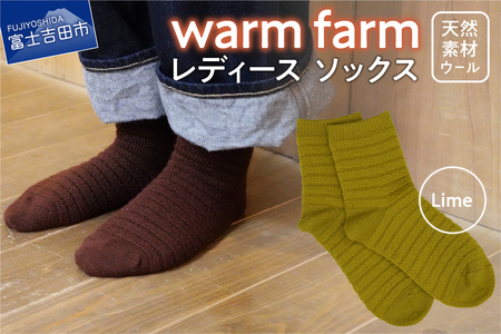 光吸収発熱ウール「ウォームファーム　ソックス」ライム アウトドア 日用品 ファッション 雑貨 バナウォーム 天然繊維
