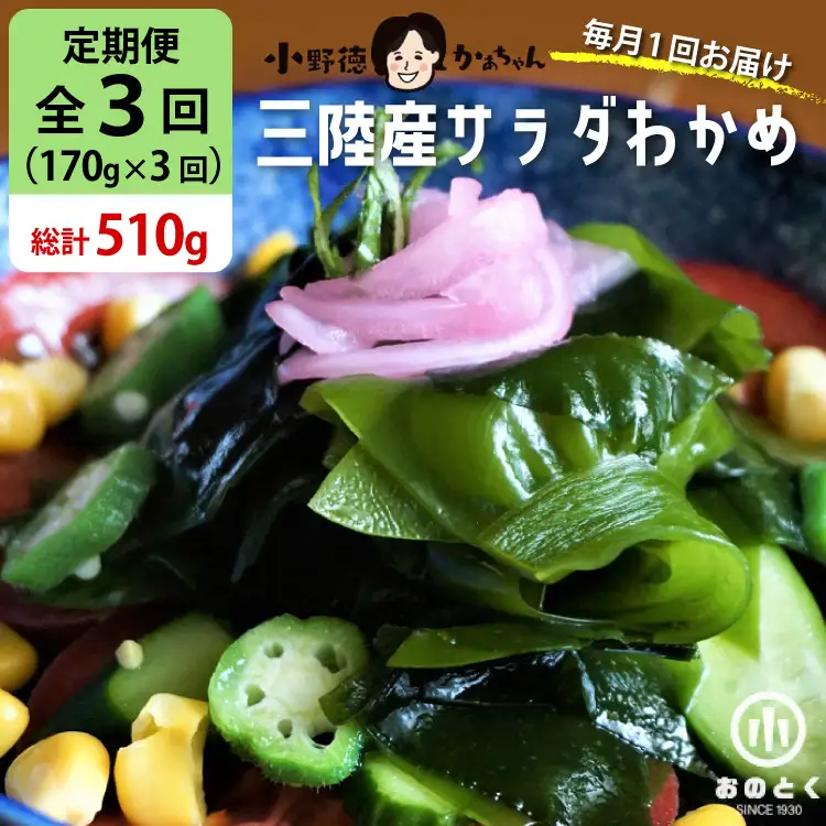 【2つの食感】3回 定期便 三陸産 サラダわかめ 170g ×3回 総計 510g [小野徳 宮城県 気仙沼市 20565588]