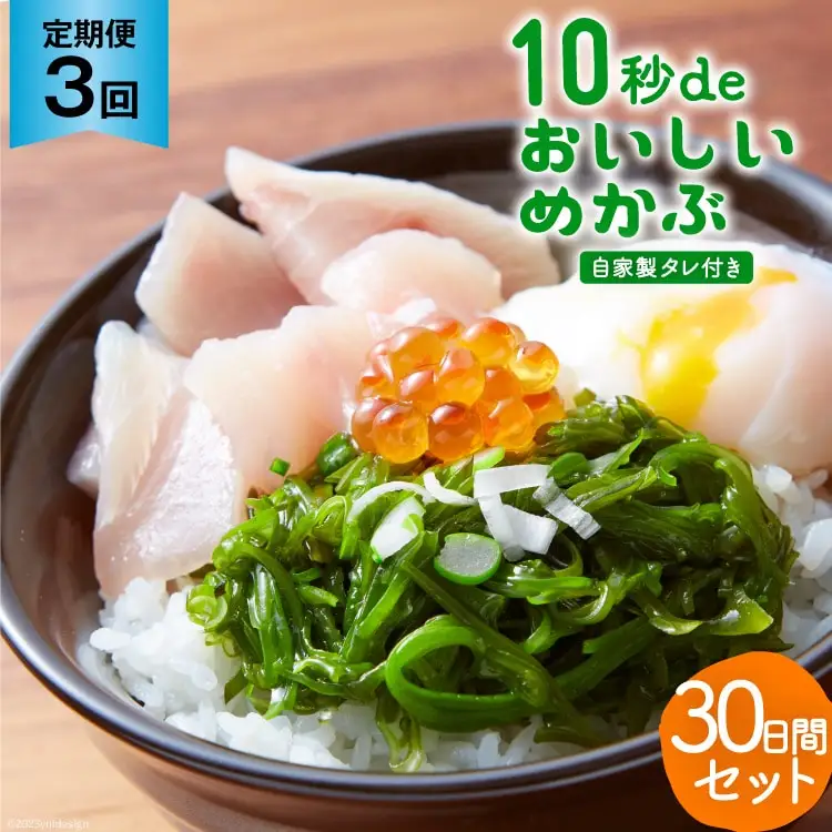 3回 定期便 10秒deおいしいめかぶ 30日間セット(自家製タレ付き) 総計3.6kg (40g×30枚×3回) 毎月発送 [丸繁商店 宮城県 気仙沼市 20565502]