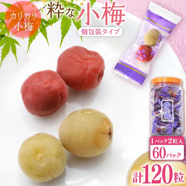 【やばいだろ】粋な小梅 2粒×60 計120粒 カリカリ梅干し 国産 個包装 [山梨農産食品 山梨県 韮崎市 20743177] 