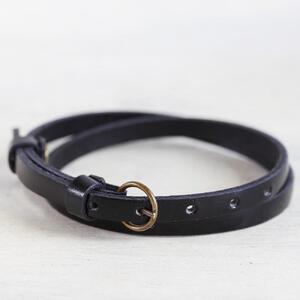 【イタリアンレース 2重巻きブレスレット】スリムでクールなレザーアクセサリー レザーカラー：黒 WL004 黒 ブレスレット