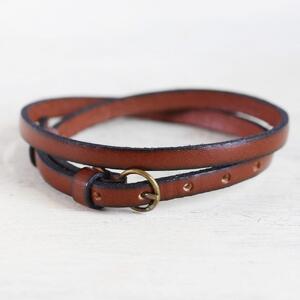 【イタリアンレース 2重巻きブレスレット】スリムでクールなレザーアクセサリー レザーカラー：茶 WL004 茶 ブレスレット