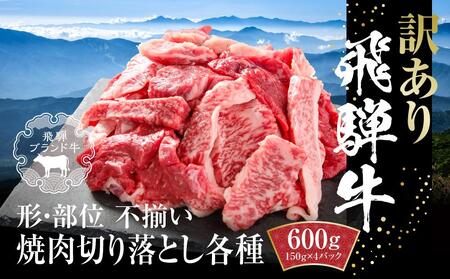 訳あり 飛騨牛 焼肉 切落とし 600g（150g×4パック） 冷凍真空パック | 肉 牛肉 焼肉 小分け 人気 おすすめ ギフト お取り寄せ【飛騨高山ミート MZ014】