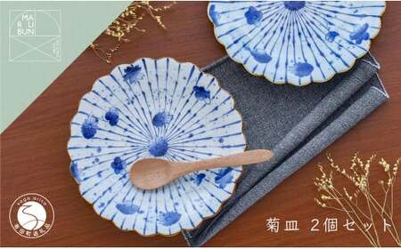 有田焼 十草花散らし8寸盛皿 2枚セット【まるぶん】24.5cm 食器 器 うつわ 磁器 皿 盛皿 パスタ皿 プレート ワンプレート 菊 手描き 染付 青 ブルー 電子レンジ対応 55000円 A55-159