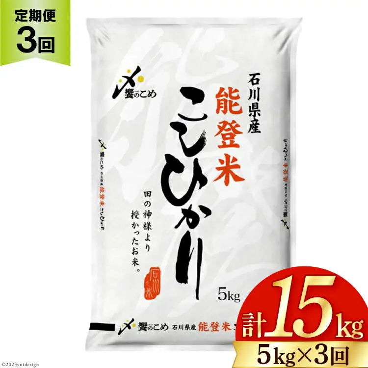 米 定期便 能登米 こしひかり 5kg ×3回 [38601206] 米