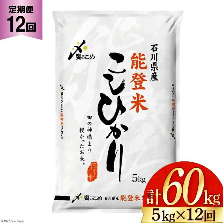 米 定期便 能登米 こしひかり 5kg ×12回 [38600899] 米