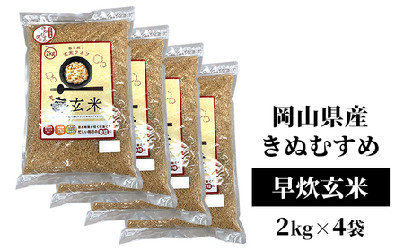 米 令和7年産 早炊 玄米 きぬむすめ 2kg×4袋  岡山県産