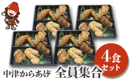 中津からあげ全員集合 4食セット | 調理済み からあげ 唐揚げ とよからあげ もも肉 むね肉 手羽先 手羽元 砂ずり おかず お弁当 大分県 中津市