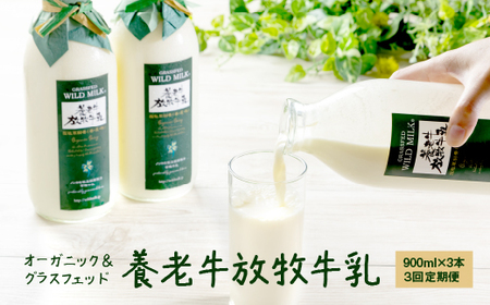 【定期便：全3回】オーガニック＆グラスフェッド養老牛放牧牛乳900ml×3本【1300802】