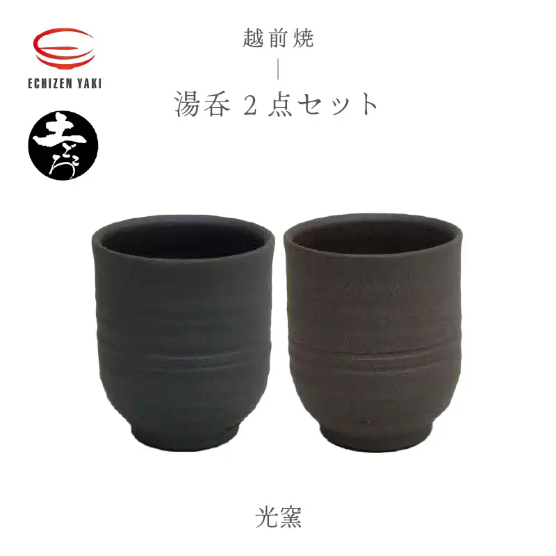  越前焼のふるさと越前町からお届け！土ごころ 湯呑 2点セット 光窯 越前焼 越前焼き 【お茶 酒 コップ カップ マグカップ 食器  ギフト うつわ 電子レンジ 食洗機 現代の名工 工芸品 陶器】 [e25-a038]