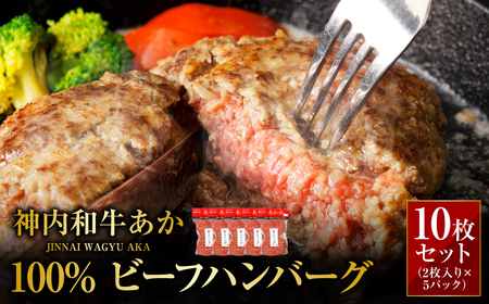 神内和牛あか 100%ビーフハンバーグ 10枚入り（2枚入り×5パック）惣菜 ハンバーグ 100％ 牛肉100％ 冷凍 北海道 浦臼町