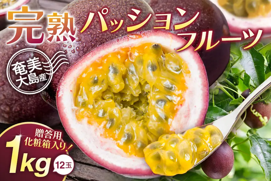 【 2026年 先行予約 】《 奄美大島産 パッションフルーツ 》 贈答用 化粧箱 入り1kg（12玉入り） A145-005 奄美大島産パッションフルーツ フルーツ 果物 トロピカルフルーツ 先行受付 事前予約 事前受付 受付 予約 限定 甘い フラスコ ふるさと納税 奄美市 おすすめ ランキング プレゼント ギフト