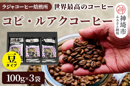 ジャコウネコ珈琲 コピ・ルアク 100g×3袋 【高級豆 コーヒー】(H070103)