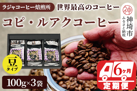 ジャコウネコ珈琲 コピ・ルアク 100g×3袋【6回定期便】(H070108)