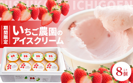 数量限定！いちご農園のアイスクリーム８個パック  完熟いちご アイス アイスクリーム 河西いちご園 完熟いちご  AM-0008
