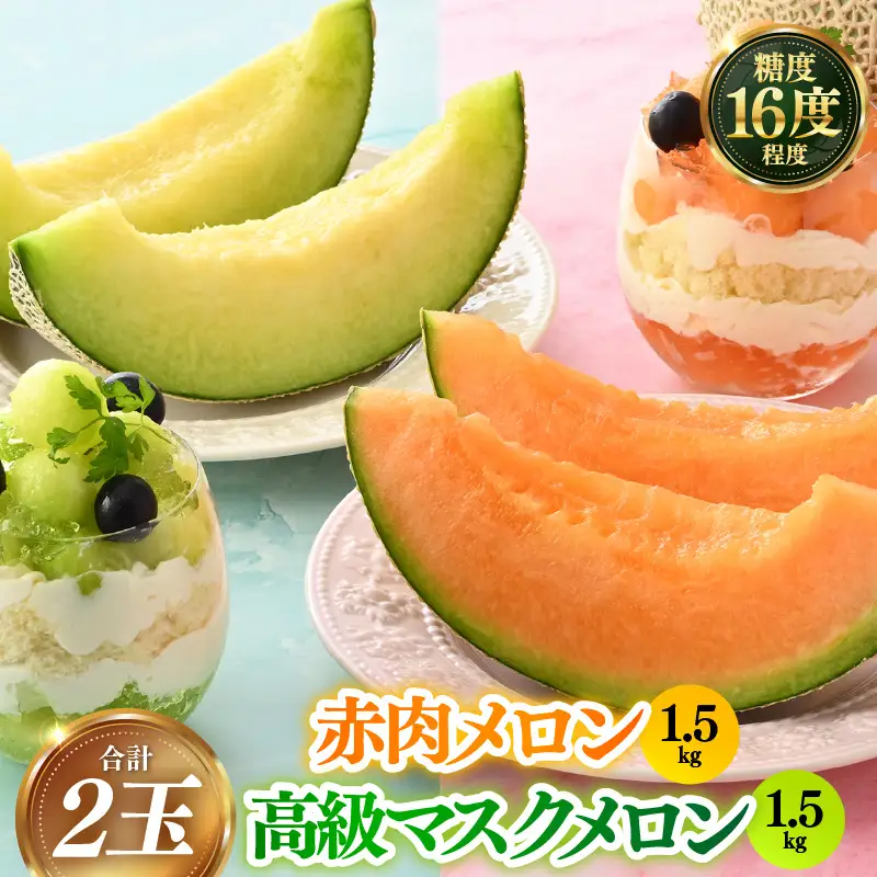 【先行予約】青肉アールスナイトメロン 赤肉パリスメロン 秀品 各1玉（1.5kg以上×2玉）【アールス系メロン】《糖度16度程度！1株1果採りで育てる高級メロン！》／ 果物 フルーツ 農家直送 青肉 赤肉 セット マスクメロン アールスメロン ギフト 贈答用 ※2026年7月上旬より順次発送予定 [aw028-a013]