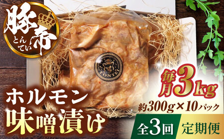 【3回定期便】豚帝 豚 ホルモン 味噌漬け 3kg (300g×10)【KRAZY MEAT(小田畜産)】[ZCP111]