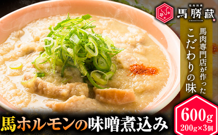 馬ホルモンの味噌煮込み 600g 200g×3 馬勝蔵 《30日以内に出荷予定(土日祝除く)》熊本県 大津 馬肉 ホルモン 味噌煮 みそ おつまみ 小術 コジュツ