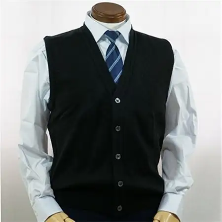 無地 メンズニット オープンベスト クロ L寸 15220_装飾品・工芸品 男性・メンズ 洋服 _【1123467】