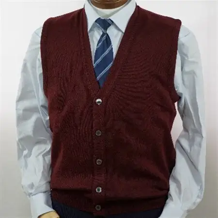 無地 メンズニット オープンベスト ワイン L寸 15220_装飾品・工芸品 男性・メンズ 洋服 _【1219037】