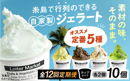 【全12回定期便】行列のできる アイスクリーム 屋 ジェラート 10個（定番5種×各2個） アイス 食べ比べ ギフト スイーツ プレゼント 糸島 / LoiterMarket ロイターマーケット [AGD019]