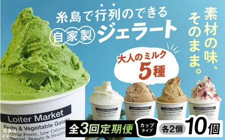 【全3回定期便】行列のできる アイスクリーム 屋 ジェラート 10個 （大人味5種×各2個） アイス 食べ比べ ギフト スイーツ プレゼント 糸島 / LoiterMarket ロイターマーケット [AGD020]