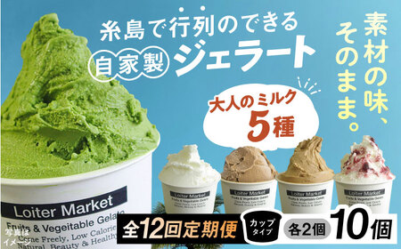 【全12回定期便】行列のできる アイスクリーム 屋 ジェラート 10個 （大人味5種×各2個） アイス 食べ比べ ギフト スイーツ プレゼント 糸島 / LoiterMarket ロイターマーケット [AGD022]