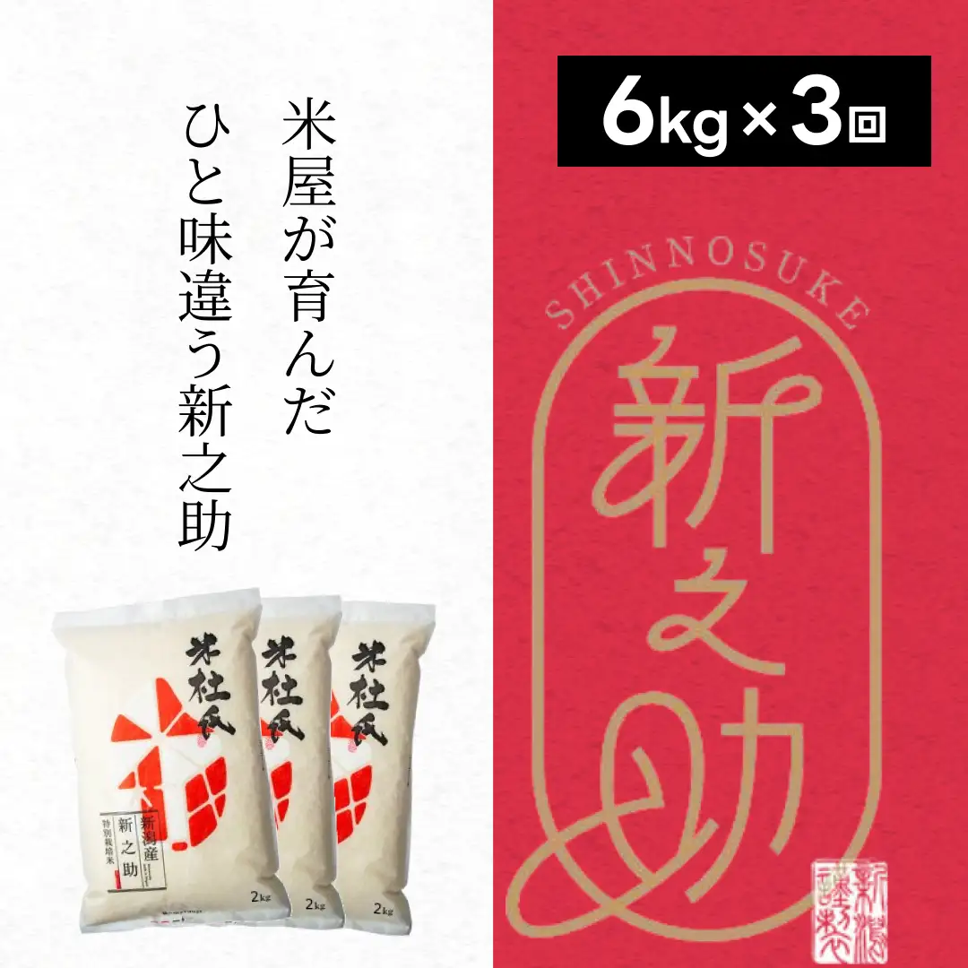 【令和7年産】3ヶ月定期便 特別栽培米 新之助 6kg (2kg×3袋)×3回 米杜氏 壱成  白米 精米 大粒 つや 光沢 弾力 芳醇 1H23067