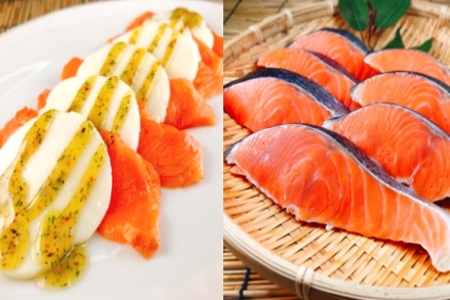 スモークサーモンカプレーゼ20～30P(計3kg)＆塩キングサーモン切り身1切(約100g)×20P E-09010