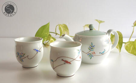 香蘭社 小鳥の詩・茶の間揃 有田焼 食器 うつわ 器 お湯飲み 急須 茶器 AA40-270