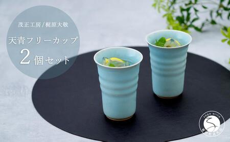 有田焼 天青フリーカップ2個セット 青磁 食器 ビアカップ うつわ 作家 梶原大敬 茂正工房 30000円 3万円 A30-761