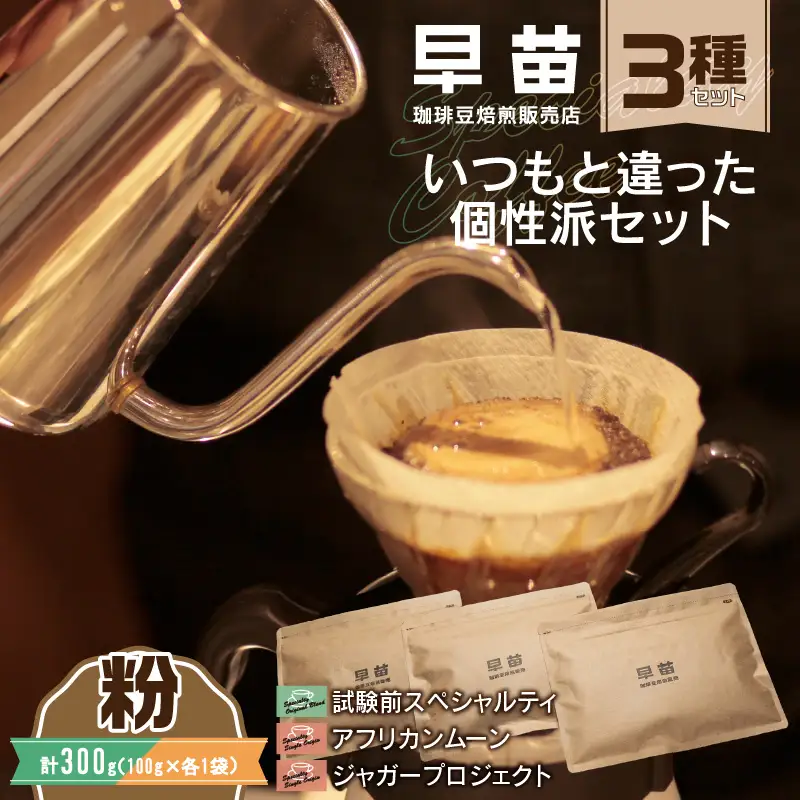 【早苗】焙煎珈琲豆（いつもと違った個性派セット　3種×各100g） 粉   0020-003-S05-2